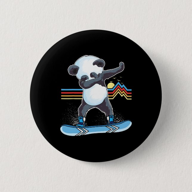Dab Dance Panda Snowboarding Skiing Dabbing Panda  Button (Front)