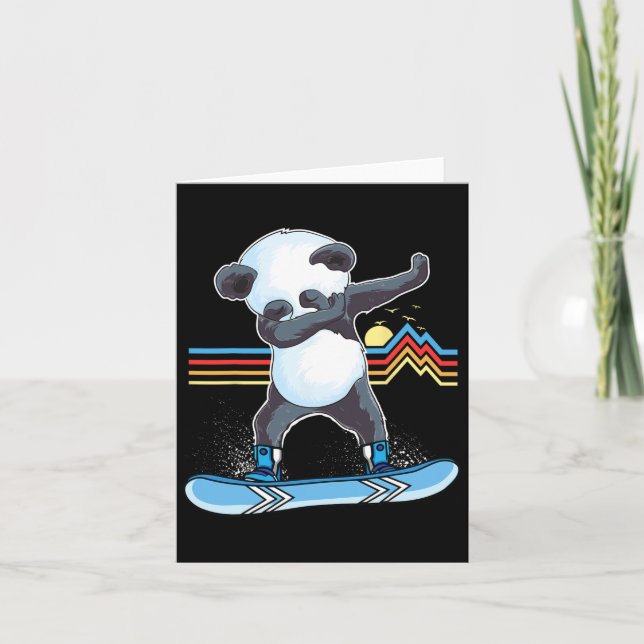Dab Dance Panda Snowboarding Skiing Dabbing Panda  Card (Front)