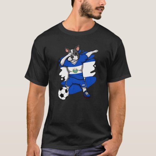 Dab French Bulldog El Salvador Soccer Fans Jersey  T_Shirt