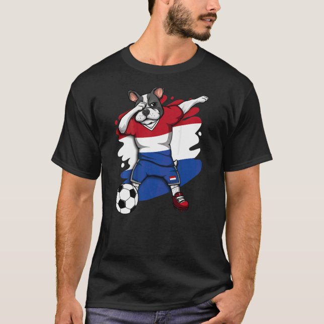 Dab French Bulldog Netherlands Soccer Fans Jersey  T-Shirt (Front)