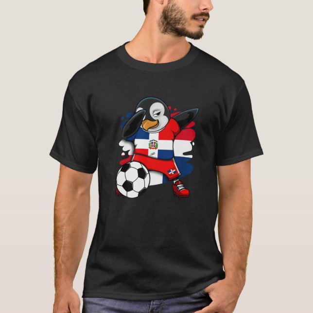 Dab Penguin Dominican Republic Soccer Fans Jersey T-Shirt (Front)