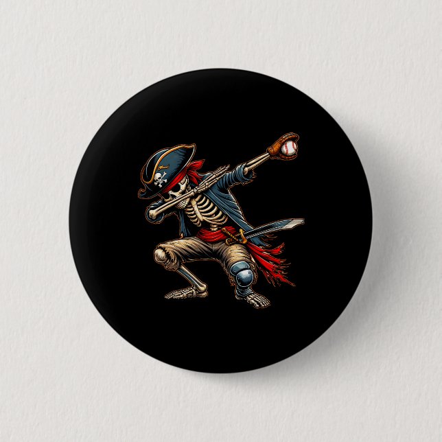 Dab Skeleton Dabbing Skeleton Pirate Baseball  Button (Front)