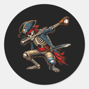Dab Skeleton Dabbing Skeleton Pirate Baseball  Classic Round Sticker