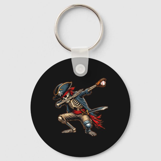 Dab Skeleton Dabbing Skeleton Pirate Baseball  Keychain (Front)