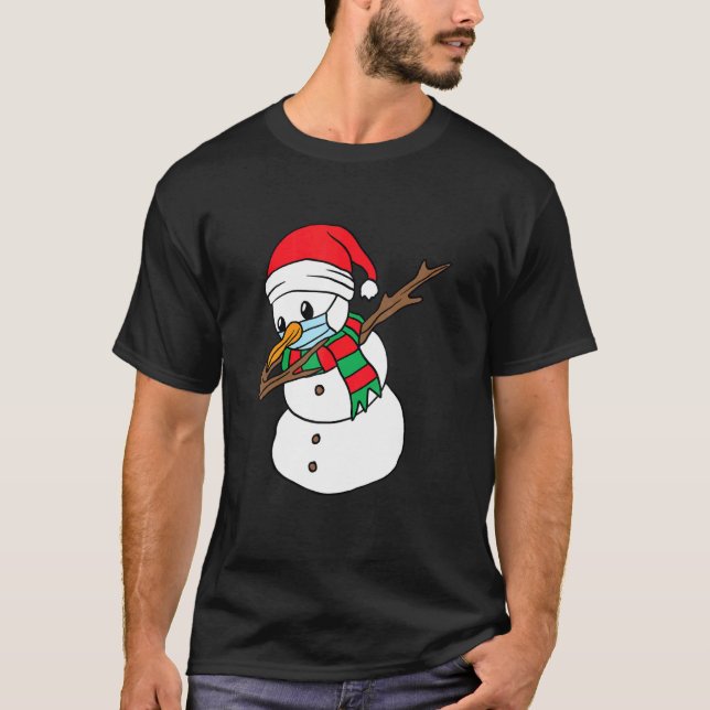 Dab Snowman Facial Mask Christmas T-Shirt (Front)