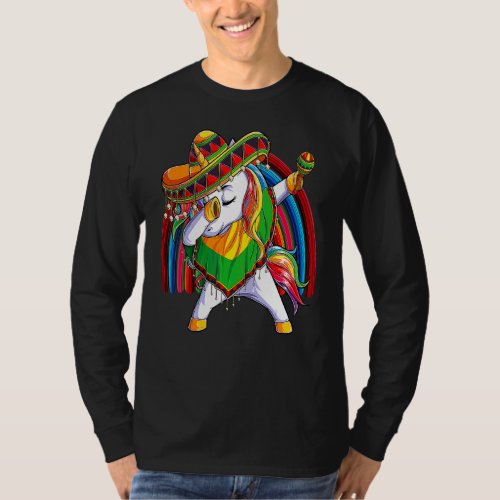 Dab Unicorn Poncho Sombrero Cinco De Mayo Kids Gir T_Shirt
