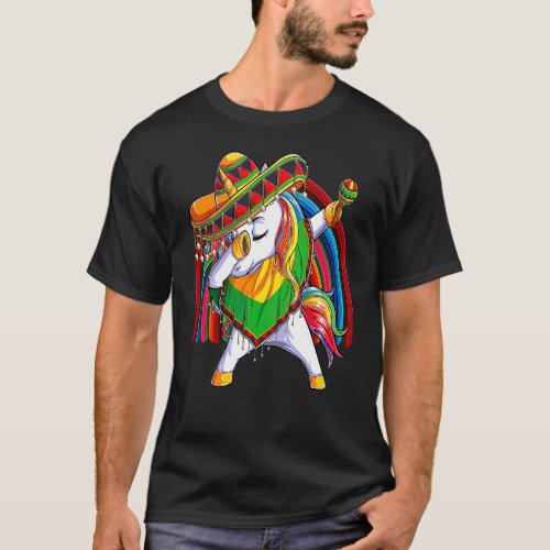 Dab Unicorn Poncho Sombrero Cinco De Mayo Kids Gir T_Shirt