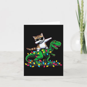 Dabbing Aegean Cat On Xmas Lights Dinosaur T Rex B Card