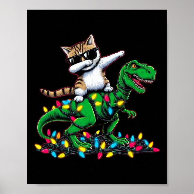 Dabbing Aegean Cat On Xmas Lights Dinosaur T Rex B Poster (Front)