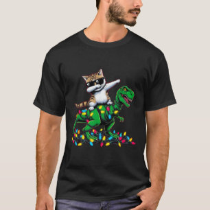 Dabbing Aegean Cat On Xmas Lights Dinosaur T Rex B T-Shirt