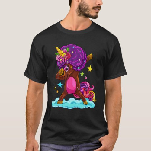 Dabbing Afro Unicorn Natural Hair African American T_Shirt