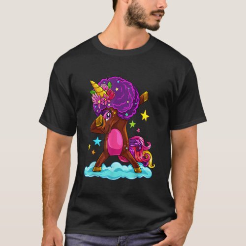 Dabbing Afro Unicorn Natural Hair African American T_Shirt