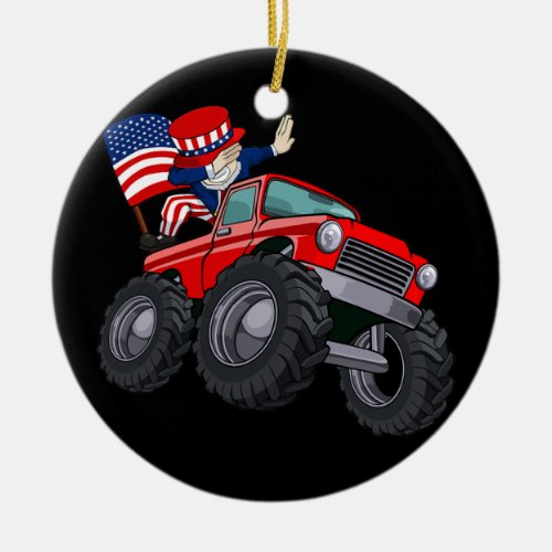 Dabbing American Flag Monster Truck 4th Of July Ceramic Ornament