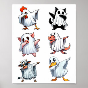 Dabbing Animals Farm Halloween Ghost Costume Funny Poster
