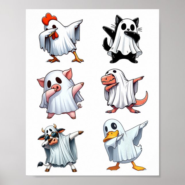 Dabbing Animals Farm Halloween Ghost Costume Funny Poster (Front)