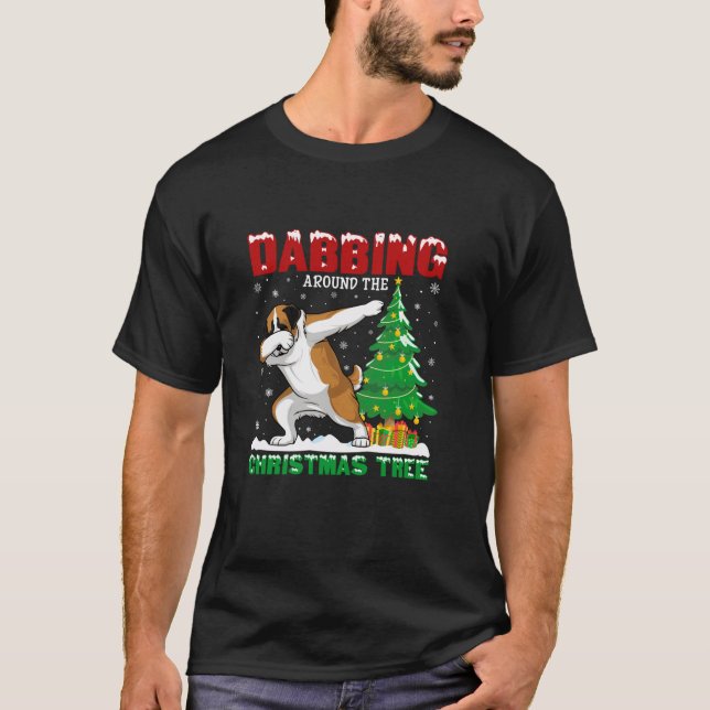 Dabbing Around the Christmas Tree Saint Bernard Do T-Shirt (Front)