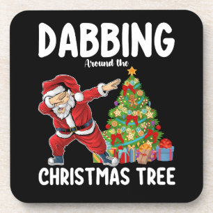 Dabbing Around the Christmas Tree Santa Holiday Beverage Coaster
