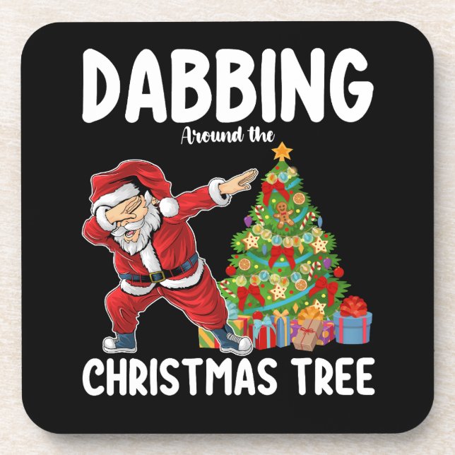 Dabbing Around the Christmas Tree Santa Holiday Beverage Coaster (Front)