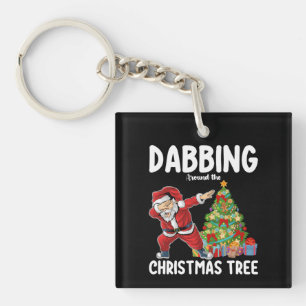 Dabbing Around the Christmas Tree Santa Holiday Keychain