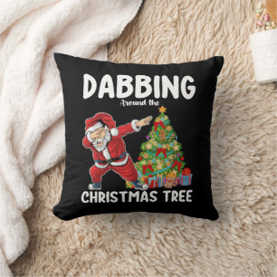 Dabbing Around the Christmas Tree Santa Holiday Throw Pillow