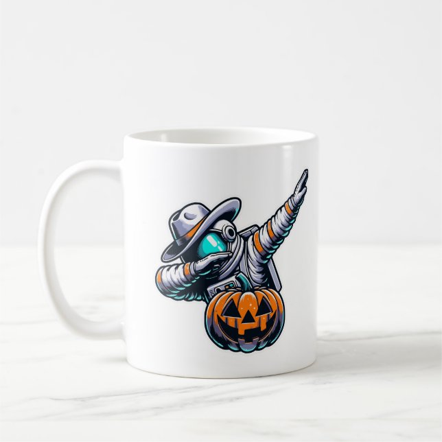 Dabbing Astronaut Halloween Cowboy Jack O Lantern Coffee Mug (Left)
