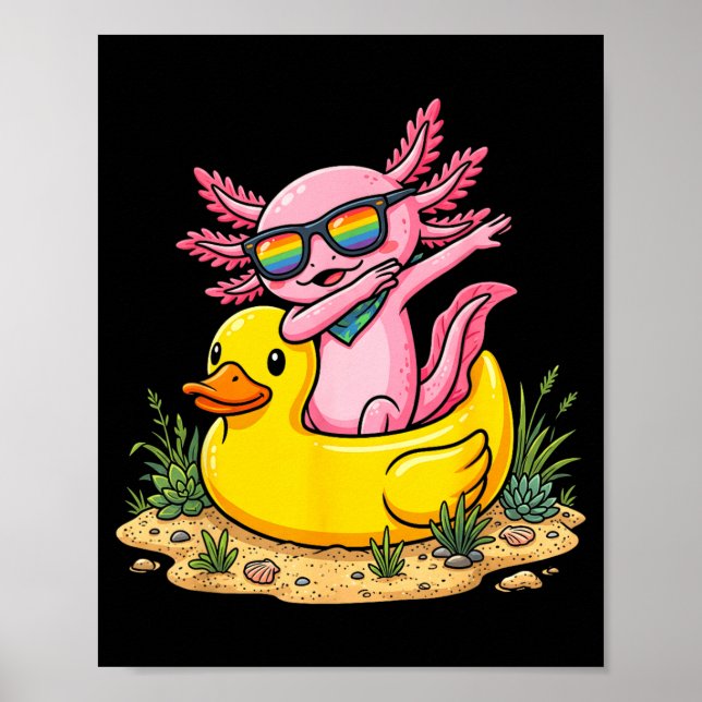 Dabbing Axolotl Rubber Duck Funny Summer Vacation Poster (Front)
