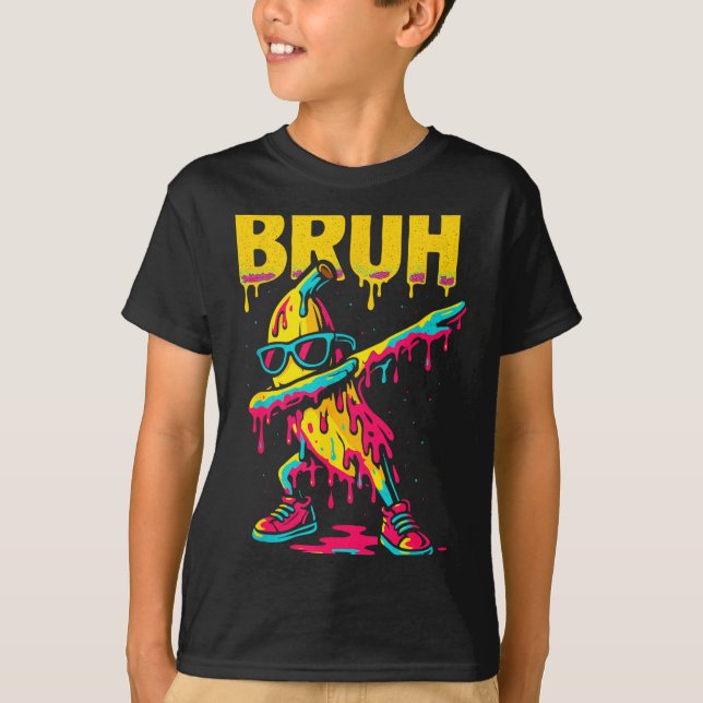 Dabbing Banana Bruh Drip Ice Cream Banana Youth Bo T-Shirt (Front)