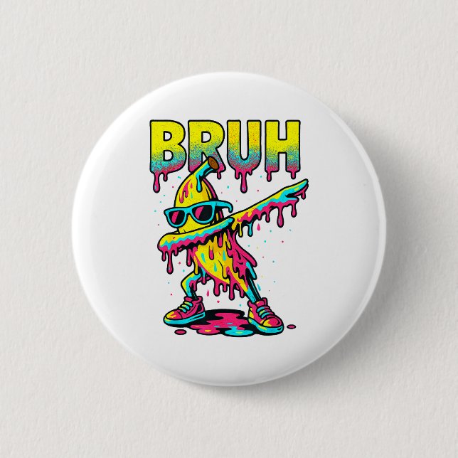Dabbing Banana Bruh Ice Cream Drip Banana Youth Bo Button (Front)