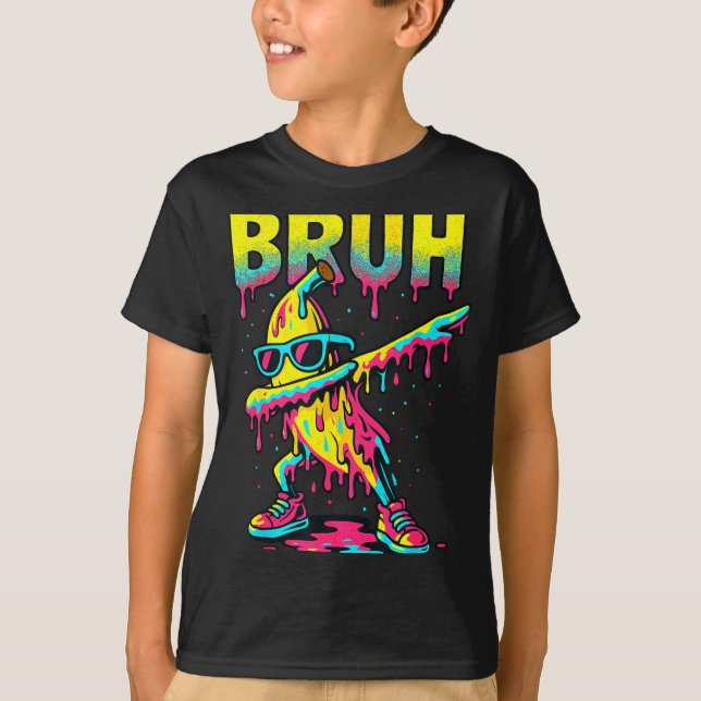 Dabbing Banana Bruh Ice Cream Drip Banana Youth Bo T-Shirt (Front)