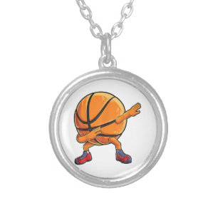 Dabbing Basketball Ball Funny Boys Men Women Sport Silver Plated Necklace