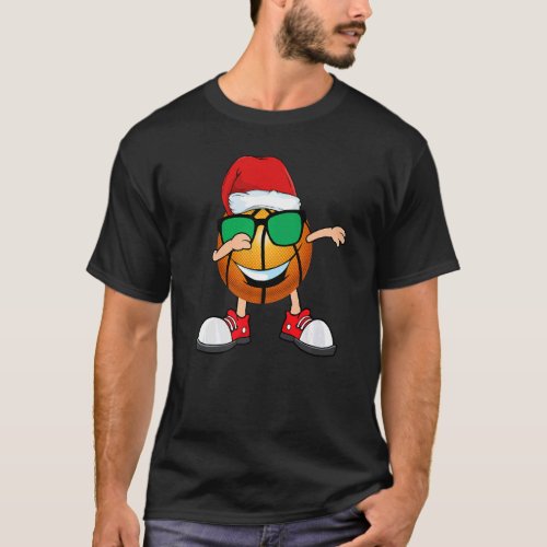 Dabbing Basketball Ball Santa Hat Sunglasses  Chri T_Shirt