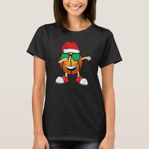 Dabbing Basketball Ball Santa Hat Sunglasses  Chri T_Shirt