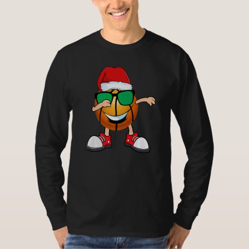 Dabbing Basketball Ball Santa Hat Sunglasses  Chri T_Shirt