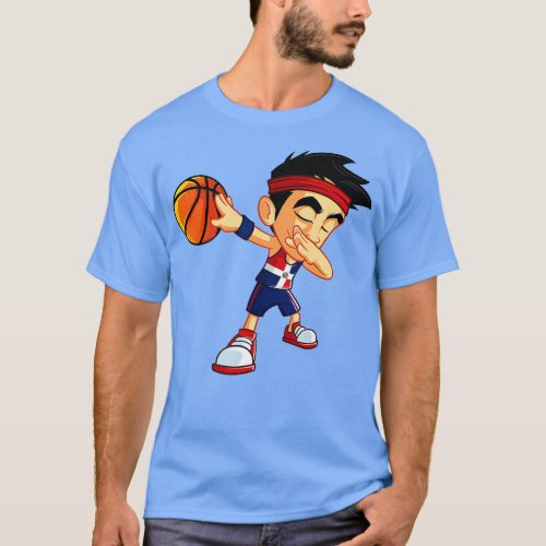 Dabbing Basketball Boy Player Dominican Republic F T_Shirt