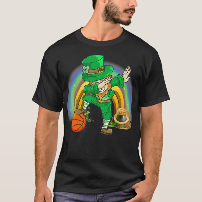 Dabbing Basketball college Leprechaun St Day T-Shirt (Front)