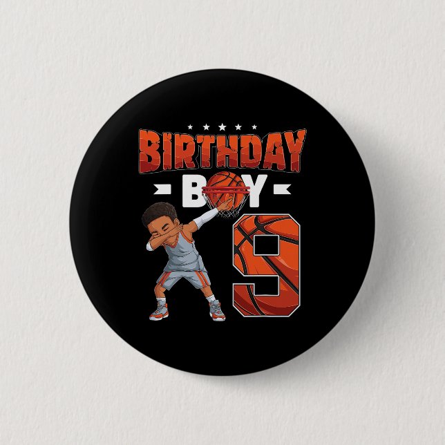 Dabbing Basketball player 9 Years Old Boy 9th Birt Button (Front)
