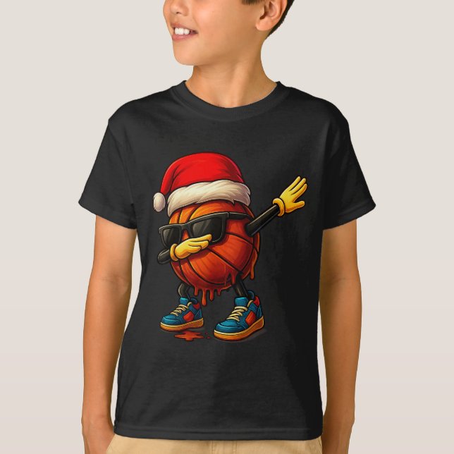 Dabbing Basketball Sungles Funny Christmas Tee Boy (Front)