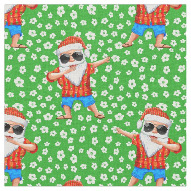 Dabbing Beach Santa Claus in a Aloha Shirt Tropica Fabric (Close Up)