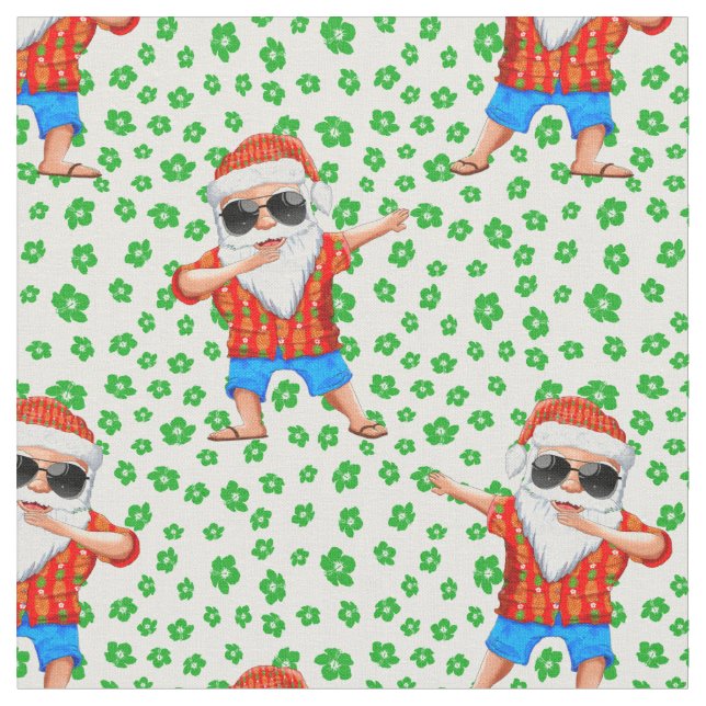 Dabbing Beach Santa Claus in a Aloha Shirt Tropica Fabric (Close Up)