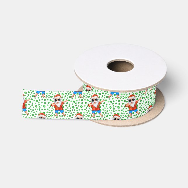 Dabbing Beach Santa Claus in a Aloha Shirt Tropica Satin Ribbon (Spool)