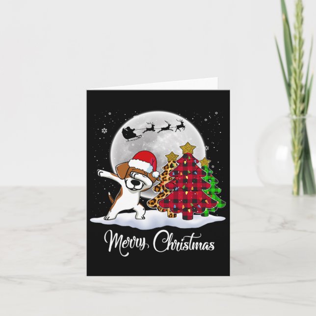 Dabbing Beagle Dab Dog Santa Hat Christmas Tree Fu Card (Front)