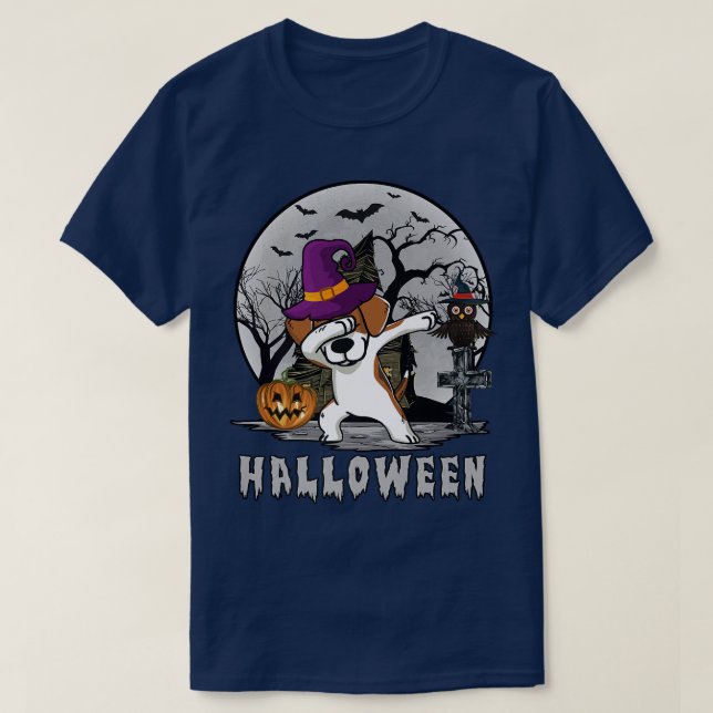 Dabbing Beagle Dog Witch Hat Funny Dog Halloween C T-Shirt (Design Front)