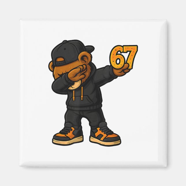Dabbing Bear 67 Meme Funny Brainrot Hip Hop Kids B Magnet (Front)