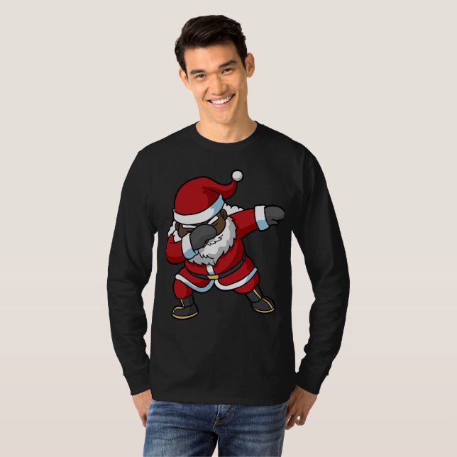 Dabbing Black Santa Claus Dab Christmas T-Shirt (Front Full)