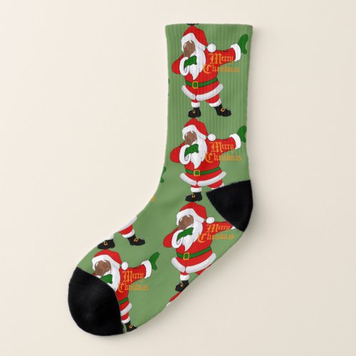 dabbing black santa claus socks