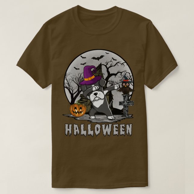 Dabbing Boer Dog Witch Hat Funny Dog Halloween Cos T-Shirt (Design Front)