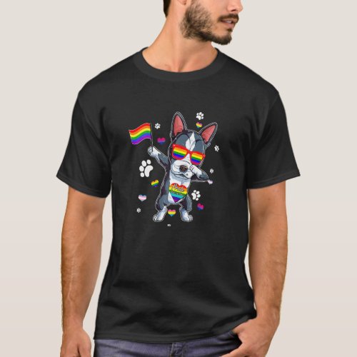Dabbing Boston Terrier Dog Lgbt Q Gay Pride Month  T_Shirt