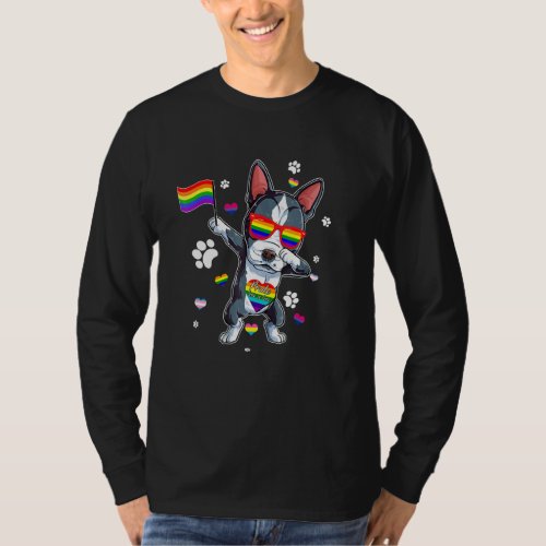 Dabbing Boston Terrier Dog Lgbt Q Gay Pride Month  T_Shirt