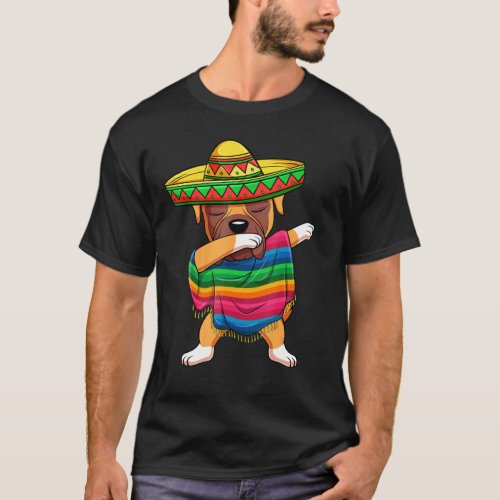 Dabbing Boxer Dog Mexican Poncho Sombrero Cinco De T_Shirt