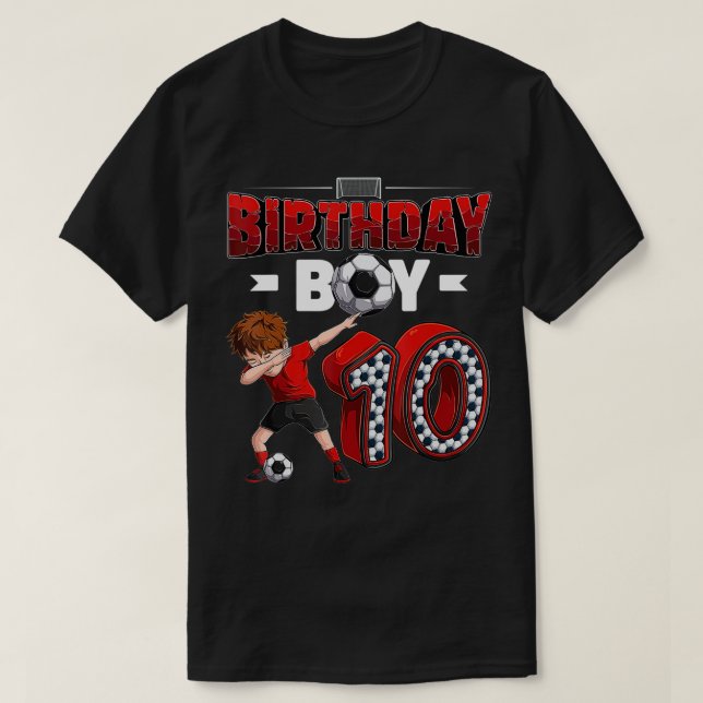 dabbing boy 10 year old Soccer Player 10th birthda T-Shirt (Design Front)